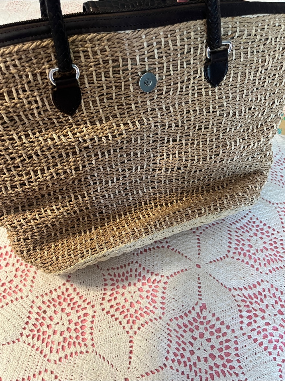 Brighton Tan and Dark Brown Woven Tote - Picture 7 of 7